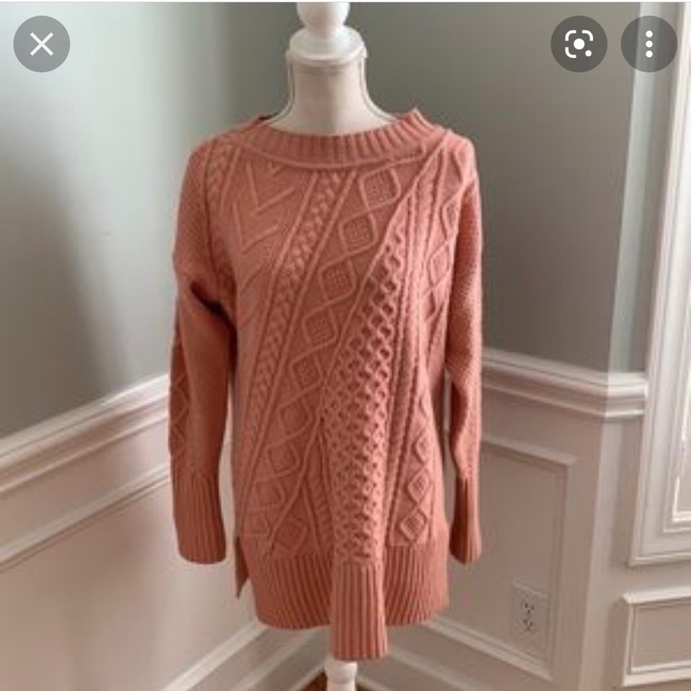 Pink J. Crew Oversized Patchwork Cable Sweater Xs - image 2